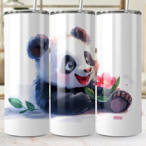 Cute Panda Digital Tumbler Wrap PNG, Panda with Flower Sublimation Design, Adorable Panda Hugging Flower Art, Instant Download