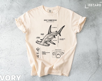 Hammerhead Shark T-Shirt: Detailed Diagram, Oceanography, Marine Biology Design