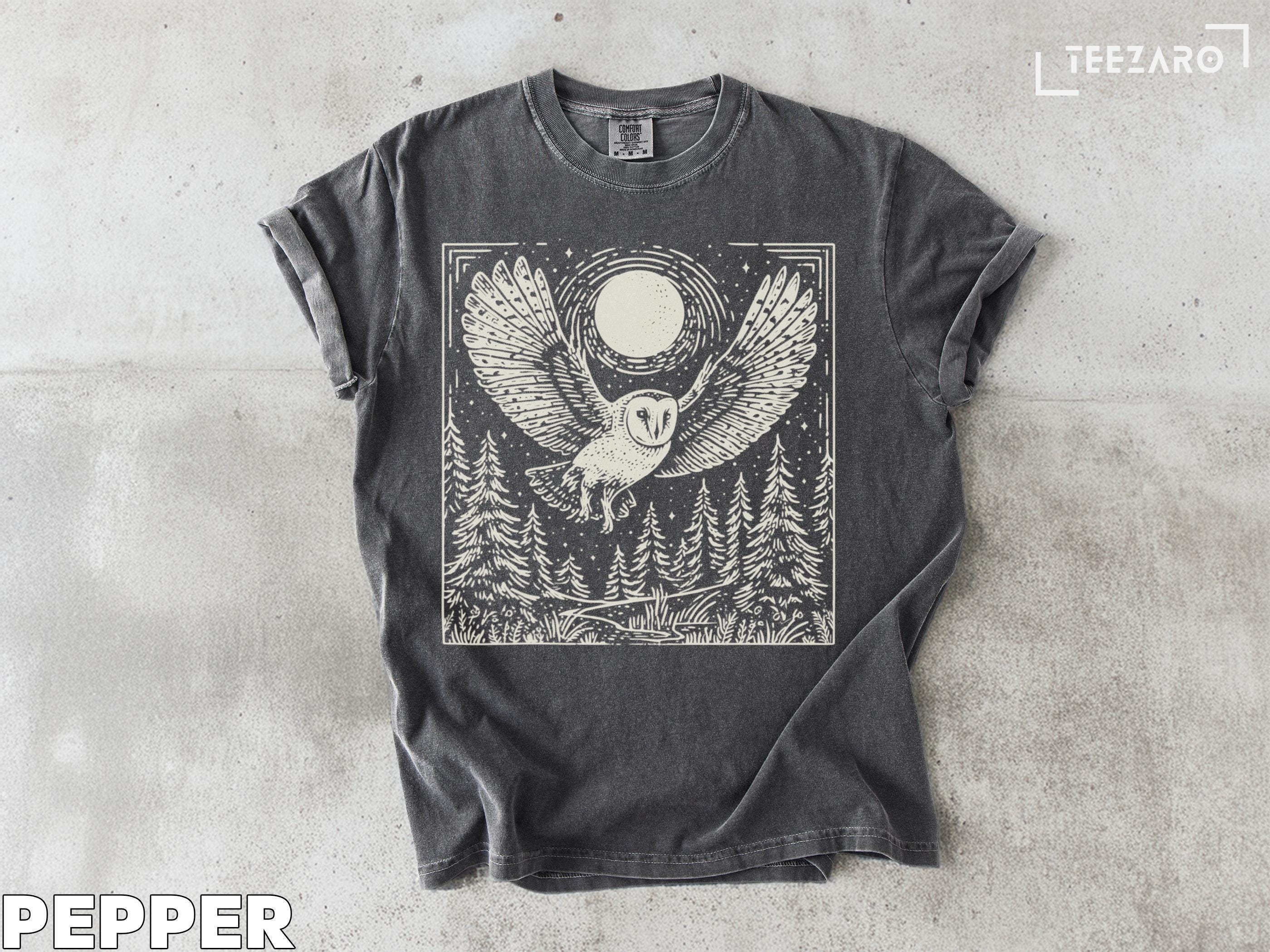 Barn Owl T-Shirt, Flying Owl Under Moon T-Shirt, Forest Scene Tee, Nature Lover Shirt, Nocturnal Owl