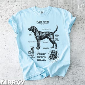 Plott Hound t-shirt with anatomical diagram and text details.