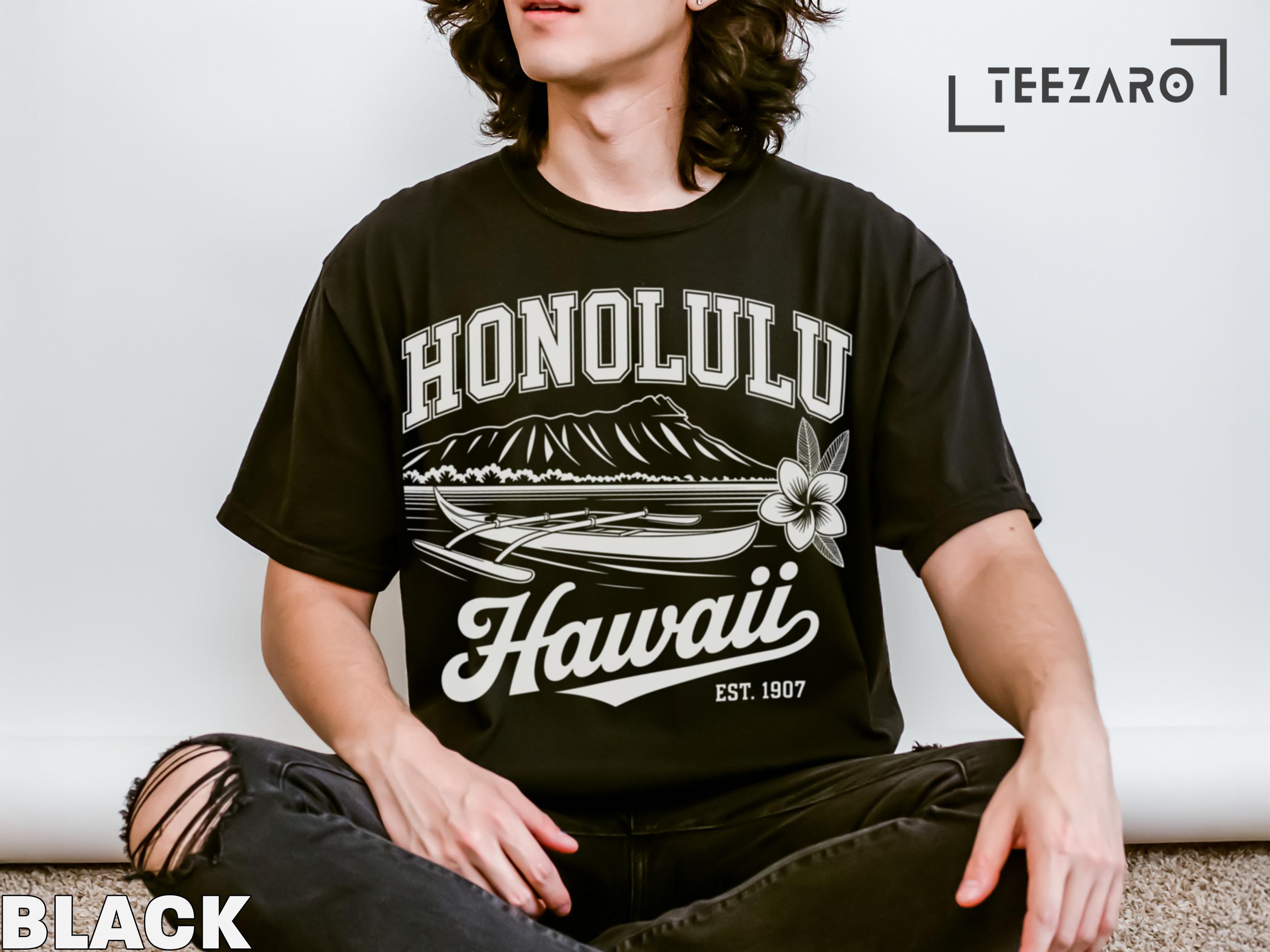 ホノルル・ハワイTシャツ：ダイヤモンドヘッド、アウトリガーカヌー