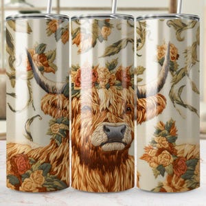Floral Highland Cow Tumbler Wrap: Boho Farm Animal Design (Digital Download)