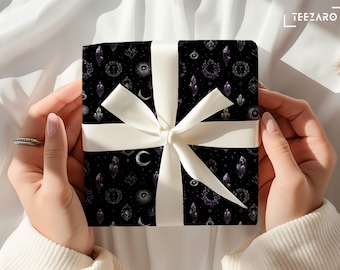 Mystical Wrapping Paper: Dark, Celestial, Patterned, Crystals and Moon Theme