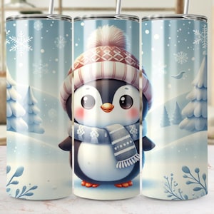 Cute Winter Penguin Tumbler Wrap, 20oz Digital PNG Sublimation, Snowy Wonderland Tumbler Design, Cozy Holiday Tumbler Wrap
