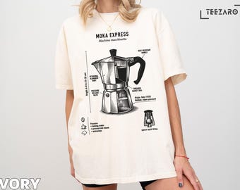 モカエクスプレスTシャツ：イタリア製コーヒーメーカー、図解、快適な