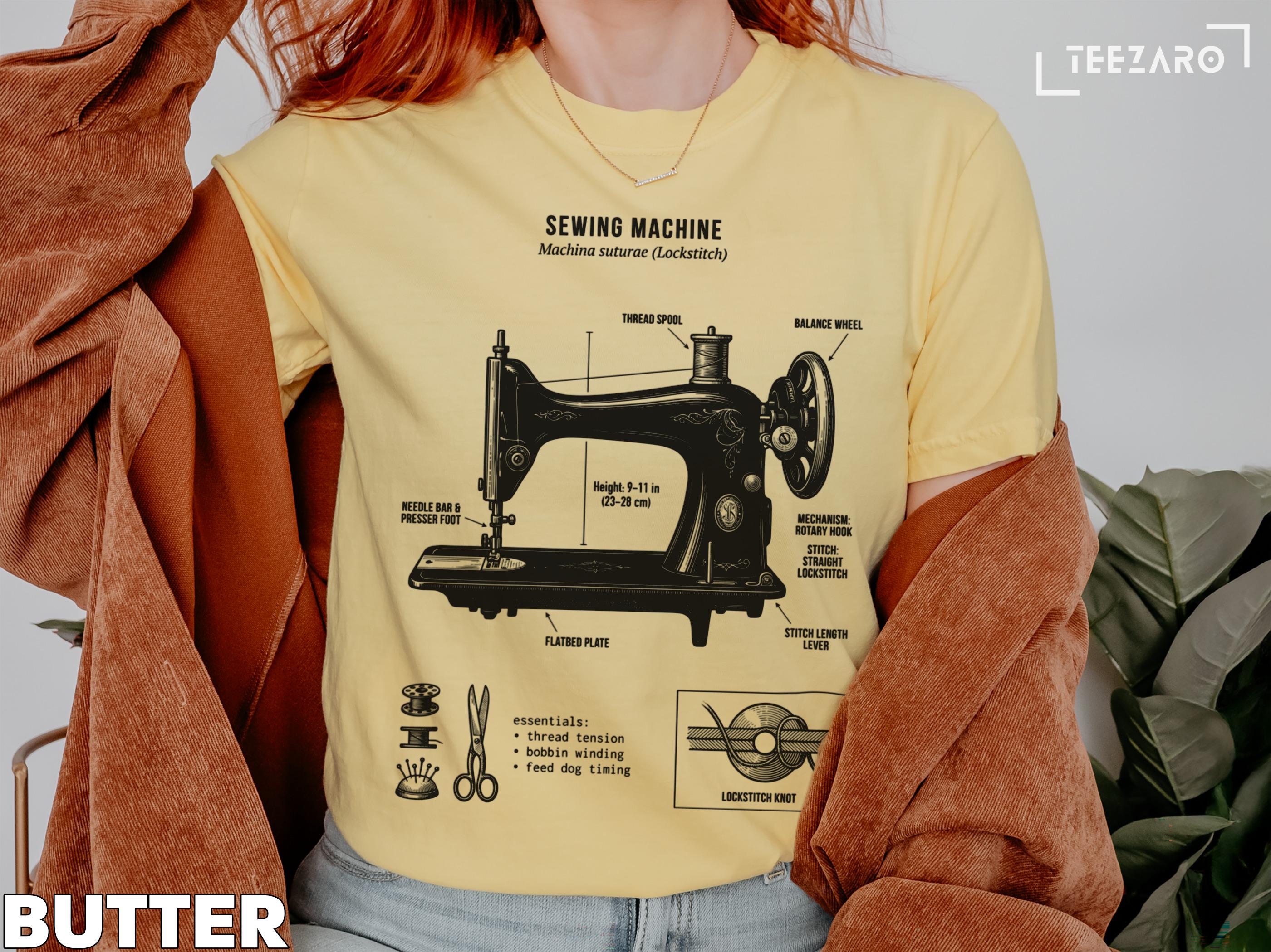 Sewing Machine T-shirt: Vintage Style, Black and White, Comfort Colors