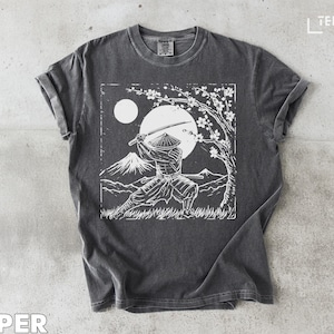 Samurai T-Shirt: Japanese Warrior, Cherry Blossom Moon - Comfort Colors Tee