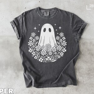 Floral Ghost T-Shirt: Spooky Halloween Tee - Comfort Colors