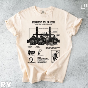 Camiseta con diagrama de sala de calderas de barco de vapor, camiseta con plano de ingeniería vintage, regalo de historia náutica