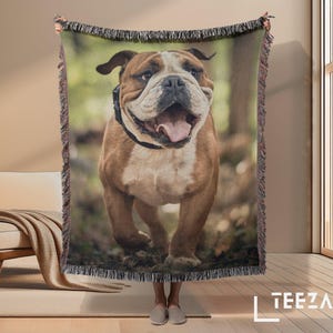 Custom Pet Woven Blanket Personalized Dog Photo Throws Pet Memorial Gifts Dog Mom Cat Dad Gifts for Dog Lover Custom Pet Blanket