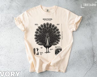 Peacock T-Shirt: Detailed Line Art, Indian Peafowl, Courtship Display