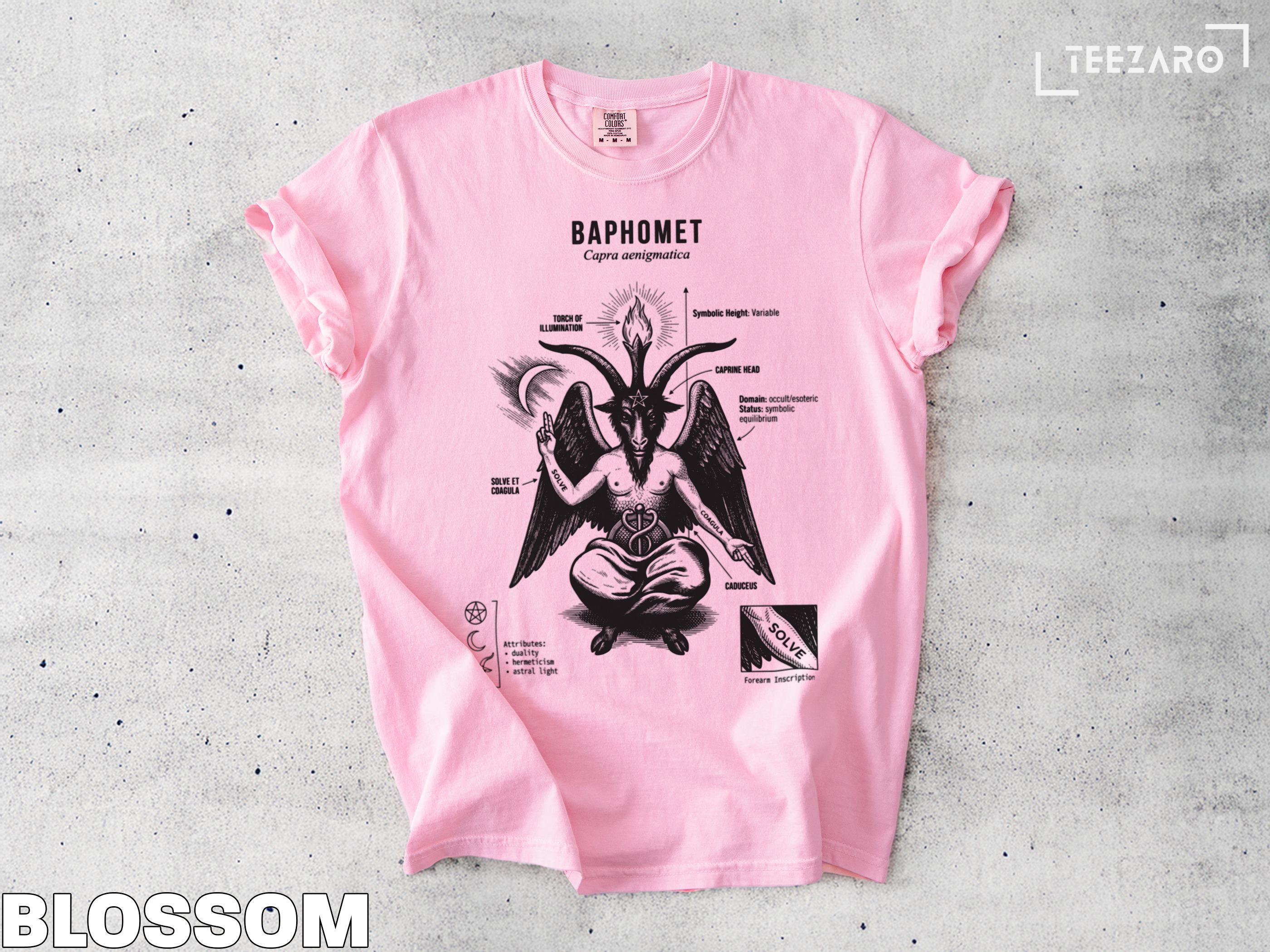 バフォメットTシャツ：オカルトデザイン、象徴的な芸術、心地よい色彩 