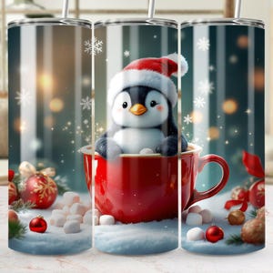Cute Christmas Penguin Tumbler Wrap PNG, Festive Holiday Digital Tumbler Design, Instant Download Tumbler Wrap