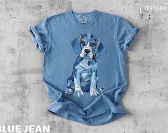 Denim Patchwork Print Puppy T-Shirt: Comfort Colors Dog Lover Tee