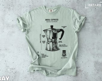 モカエクスプレスTシャツ：イタリア製コーヒーメーカー、図解、快適な