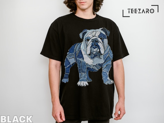 Denim Patchwork Print Bulldog T-shirt: Unique Dog Lover Gift - Etsy