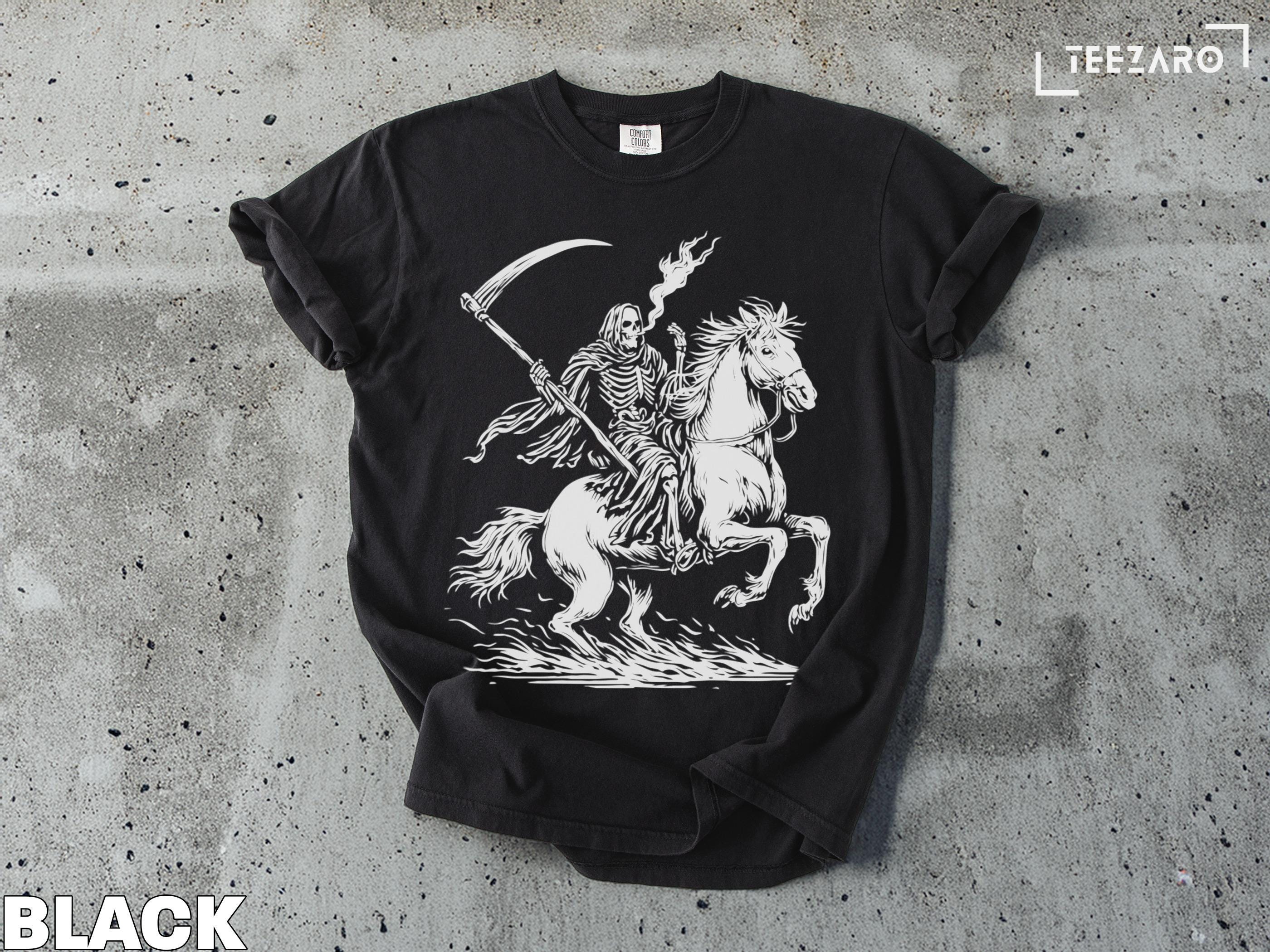 死神の馬乗りTシャツ、ゴシックスケルトングラフィックTシャツ - Etsy 日本