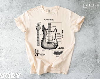Electric Guitar T-Shirt: 1950s Style, Fender Stratocaster, Solid Body, Comfort Colors