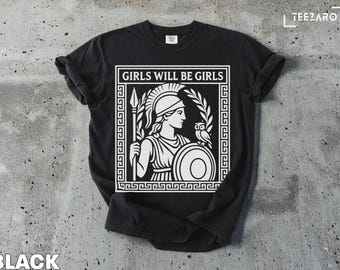 アテナTシャツ：ギリシャの女神、女の子は女の子、フクロウのグラフィック
