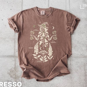 Vintage Botanical Wizard T-Shirt, Moon Phase Wiccan Witch Graphic Tee, Magical Plant Illustration Shirt, Unique Nature Design Top