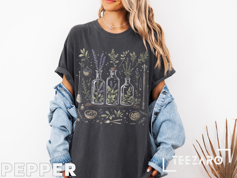 Botanical Apothecary T-Shirt: Cottagecore Herbalist Design Pepper