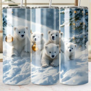 Polar Bear Christmas Tumbler Wrap PNG, Cute Winter Holiday Digital Download, Festive Animal Scene Tumbler Wrap, Polar Bear Family Art