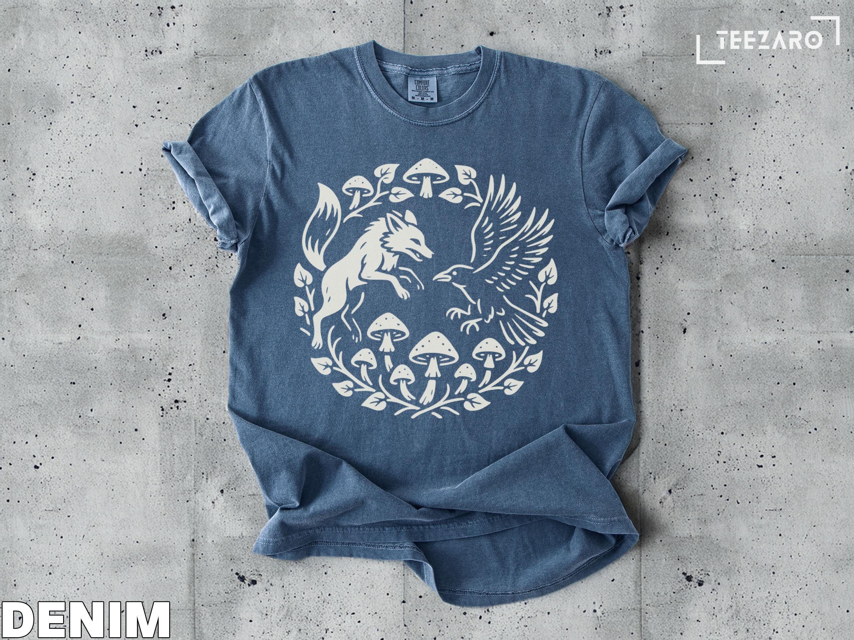 カラス　レア　北欧新品+invisibletシャツ キツネとカラスのTシャツ：キノコの森のデザイン、自然をテーマにしたT