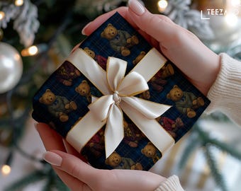 Teddy Bear Christmas Wrapping Paper: Classic Plaid Design