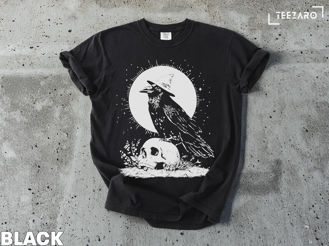 Raven Skull T-shirt: Witch Hat Gothic Tee - Etsy