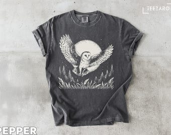 Barn Owl T-Shirt: Moonlit Forest Graphic Tee, Nature Lover Gift