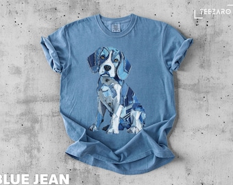 Denim Patchwork Print Beagle T-Shirt - Dog Lover Apparel