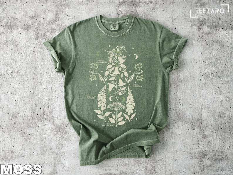 Green Graphic Tee, Boho Goddess T-shirt, Mystical Astrology Shirt, Witchy Hippie Top, Moon Star Design, Vintage Inspired Apparel