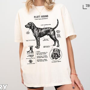 Plott Hound anatomy diagram with text labels on an ivory t-shirt.