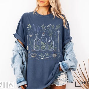 Botanical Apothecary T-Shirt: Cottagecore Herbalist Design Denim