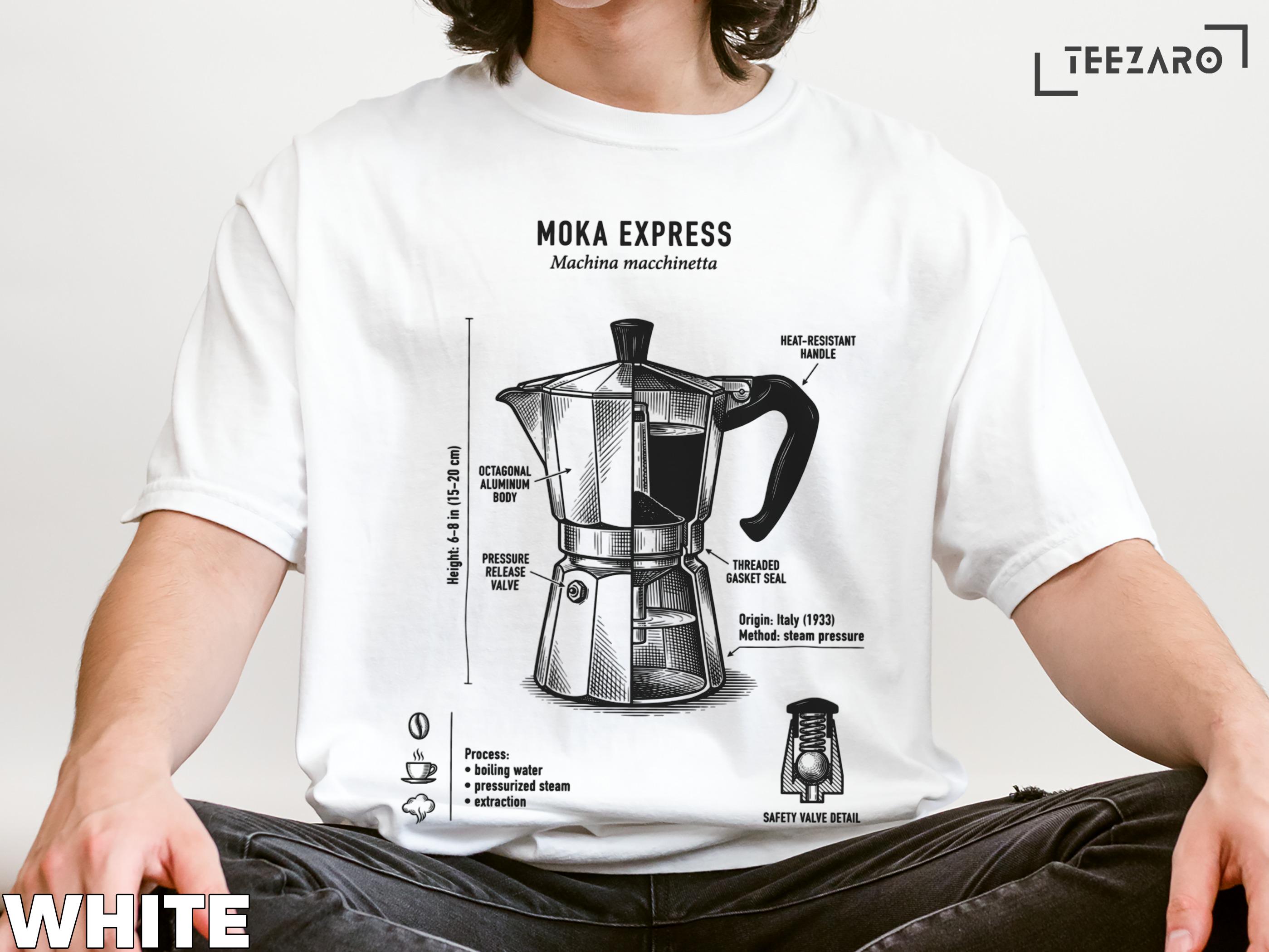 モカエクスプレスTシャツ：イタリア製コーヒーメーカー、図解、快適な