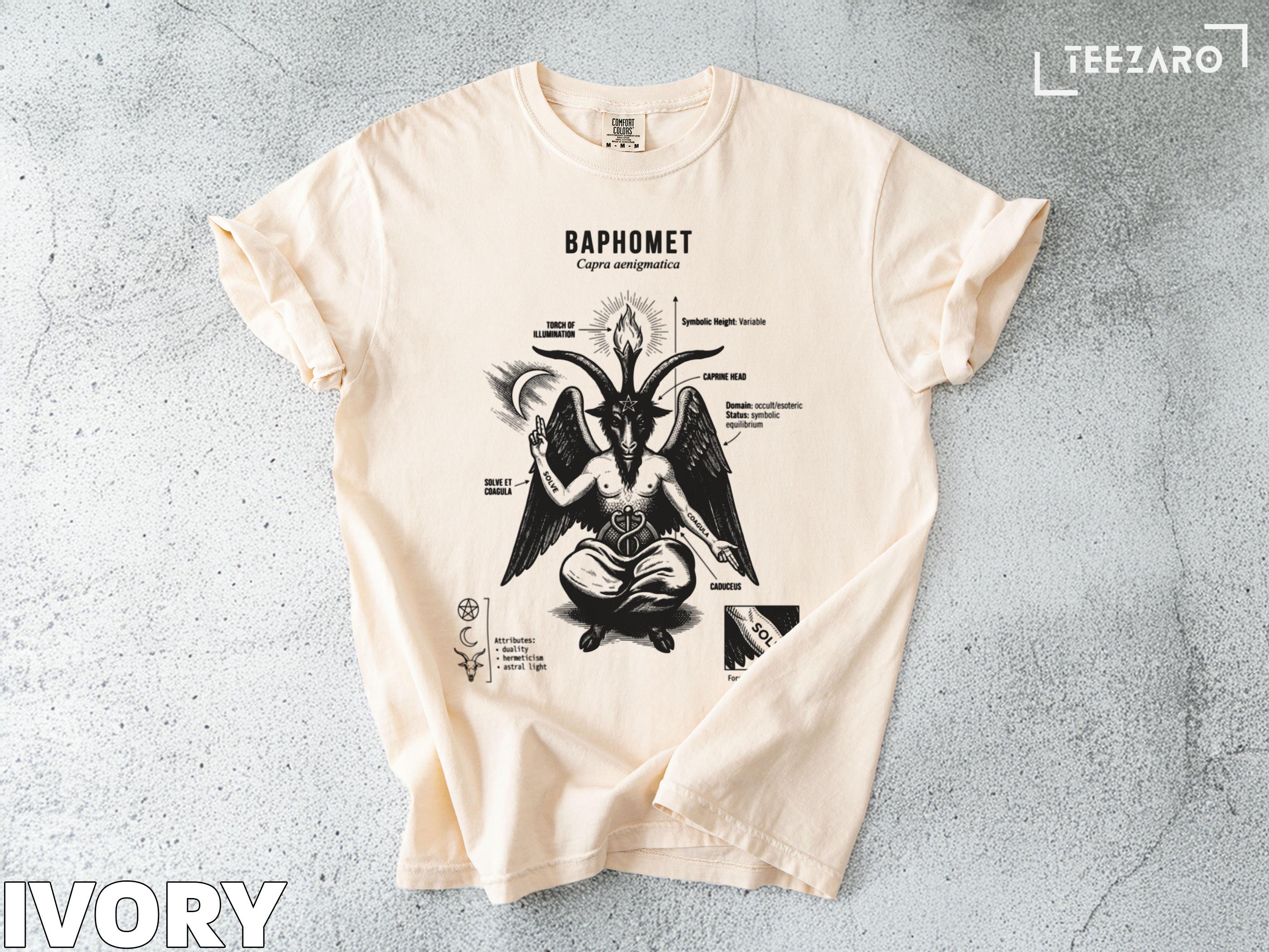 バフォメットTシャツ：オカルトデザイン、象徴的な芸術、心地よい色彩 
