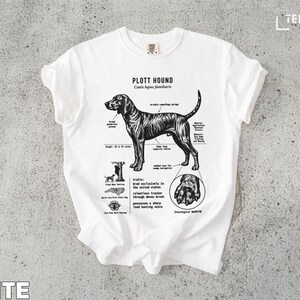 White t-shirt with a diagram of a Plott Hound dog breed.