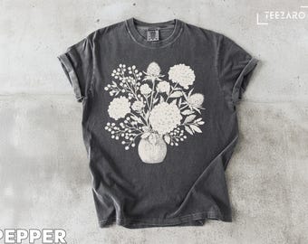 Floral Vase T-Shirt: Botanical, Elegant, Minimalist, Unique Flower Bouquet