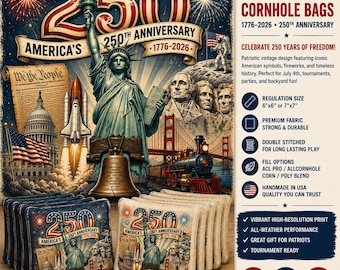 US Amerika 250 Cornhole Taschen Vintage Bunt Liberty Design ,1776 2026 USA Jubiläum | Set mit 8 handgefertigten Taschen
