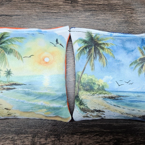 Cornhole-tassensets van 8 regulier professioneel, mooi strand met palmbomen 13