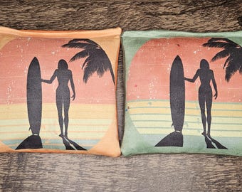 Cornhole Bags Sets of 8 Regulation Professional ,Cornhole Bean Bags, Beach, Woman Surfer 43