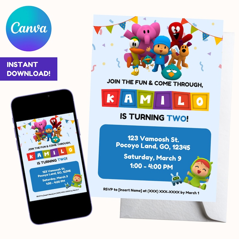 Pocoyo Editable Birthday Party Invitation Kit | Printable and Editable ...