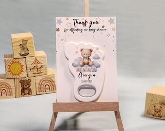 Baby Shower Favor Footprint Bottle Opener Magnet Personalized Teddy Bear Guest Gift Custom Name Keepsake