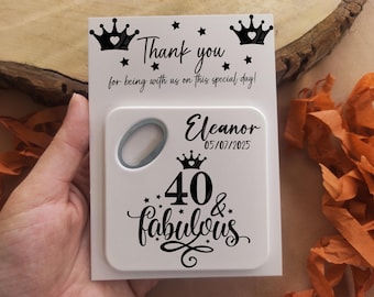 40th Birthday Party Favors for Women 60 pcs 40 and Fabulous Magnet Bottle Opener with Custom Name Gift for Guests