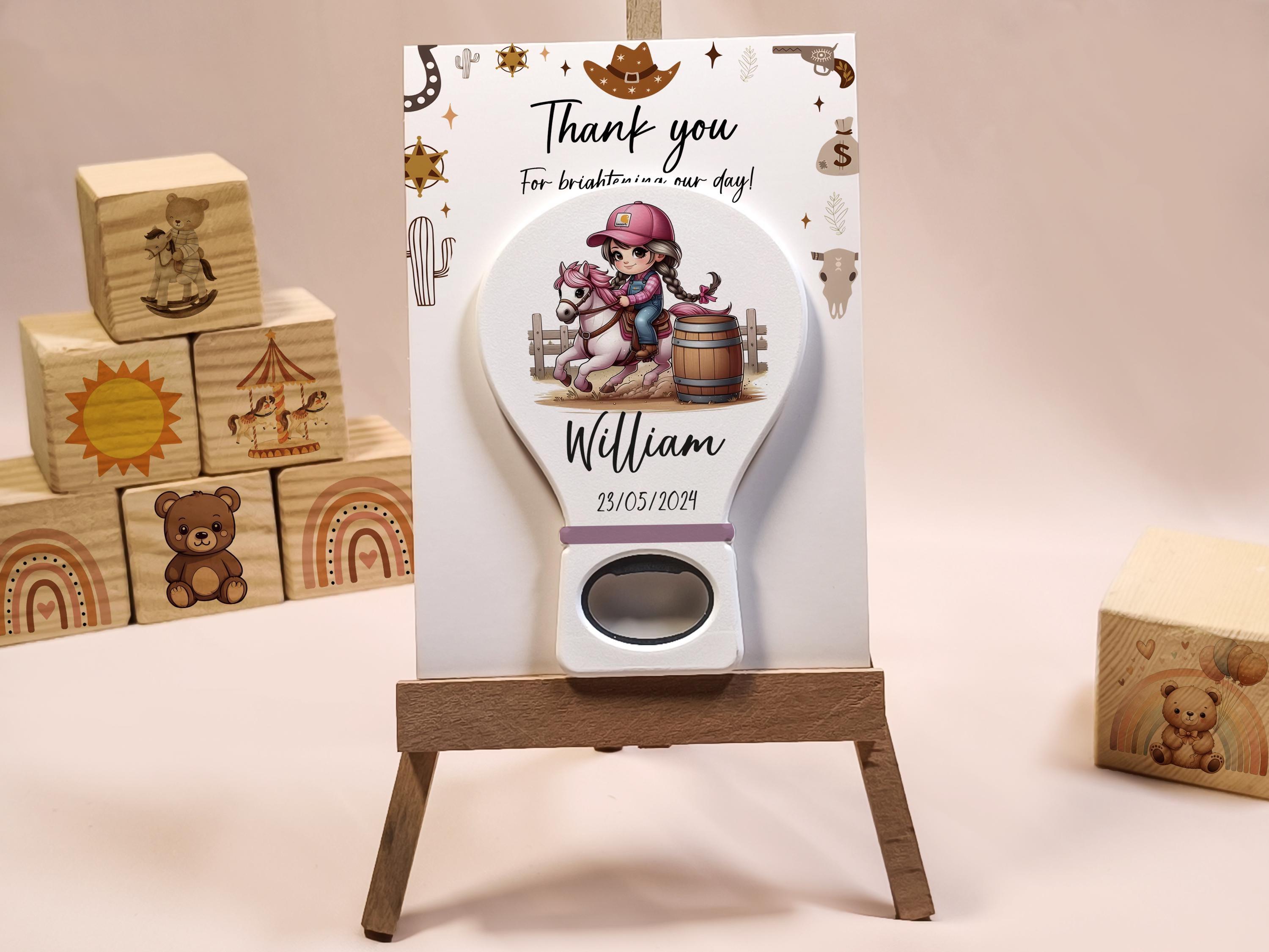 Western Cowgirl Baby Shower Magnet – Personalized Balloon Bottle Opener – Unique Keepsake Gift for Guests – Custom Name & Date Favor