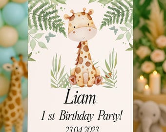 Safari Jungle Welcome Sign: Custom Giraffe 1st Birthday, Baby Shower