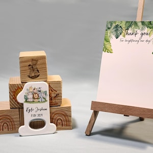 Calamite per baby shower Safari, apribottiglie per il primo compleanno del bambino, design con animali della giungla, 50 pezzi, bomboniere personalizzate con biglietto di ringraziamento
