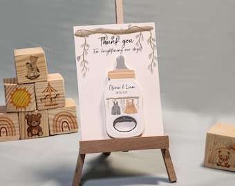 Twins Baby Shower Favor: Personalized Bottle Opener Magnet