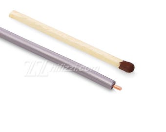 May include: A close-up of a gray, metallic-looking object with a copper end, next to a wooden match with a brown tip. The objects are on a white background. The text "hifizzzi.com" is visible.