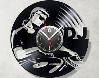 DJ Vinyl Record Wall Clock, Music Lover Gift, Club DJ Decor, Turntable Art, Handmade Vinyl Clock, Nightclub Wall Art